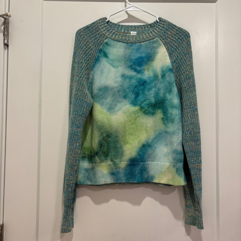 Anthropologie Tie Dye Space Dye Knit Raglan Sweater Blue Green Small OB1104455